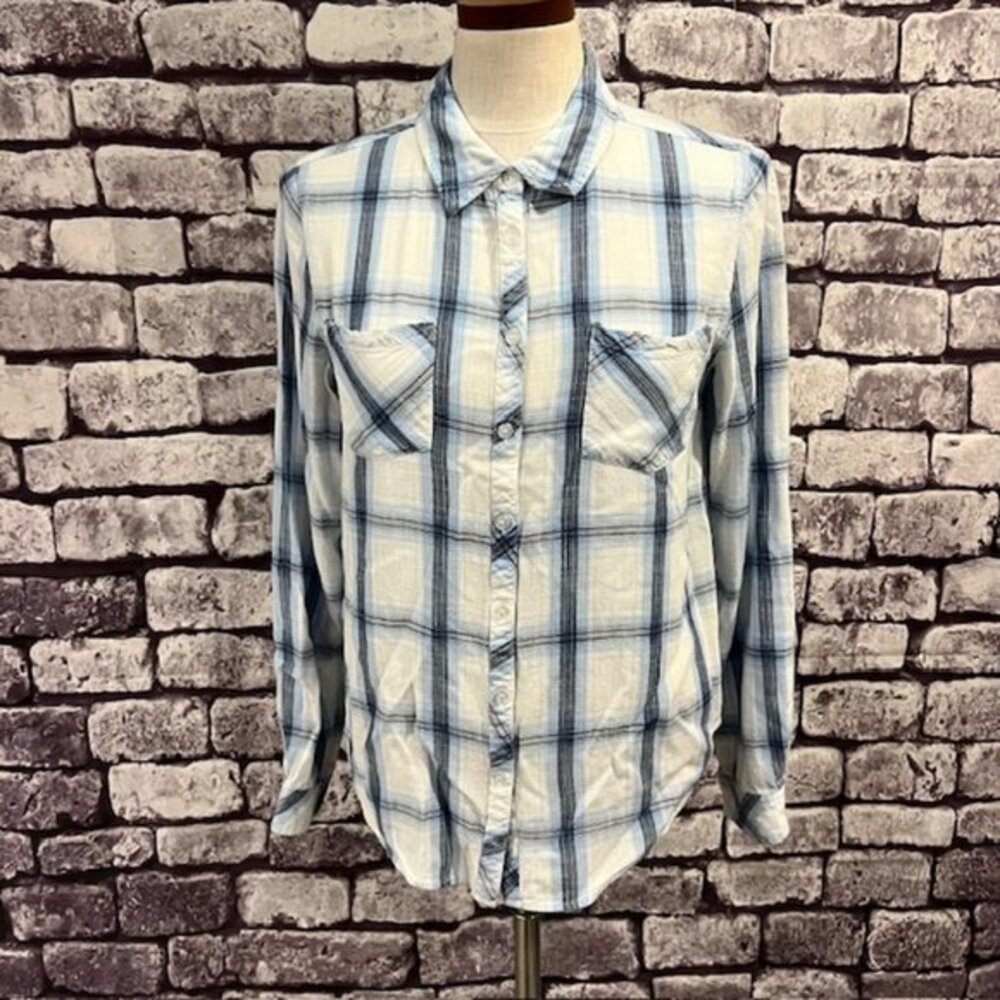 Charlie B Blue & White Button Down Blouse Size M